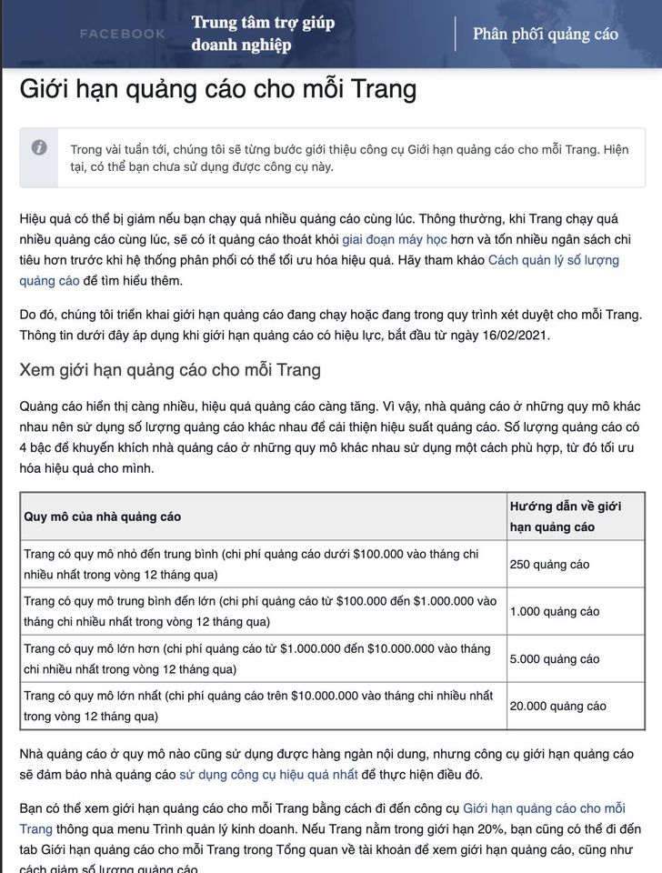 facebook thay doi gioi han quang cao